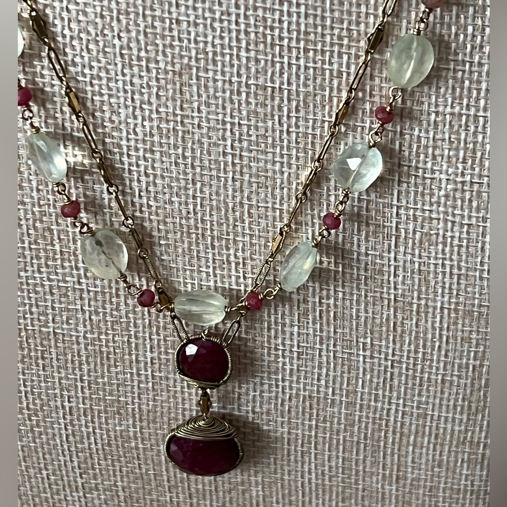Antiqua Artisan Semi Precious Ruby Drop Pendant & Beads Quartz Stone Gold Fill - Picture 11 of 16